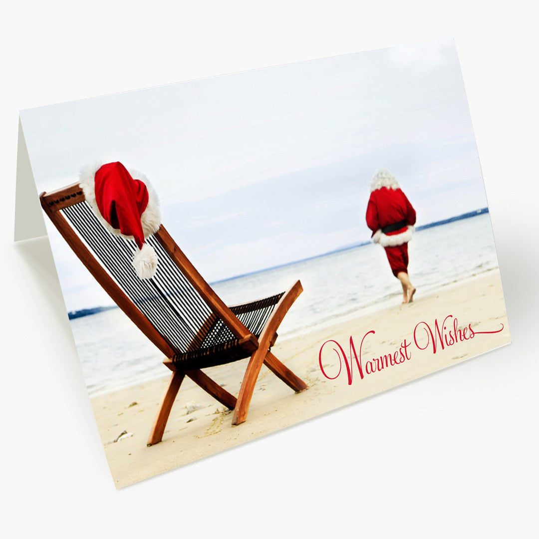 Santa On The Beach Christmas Card