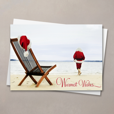 Santa On The Beach Christmas Card