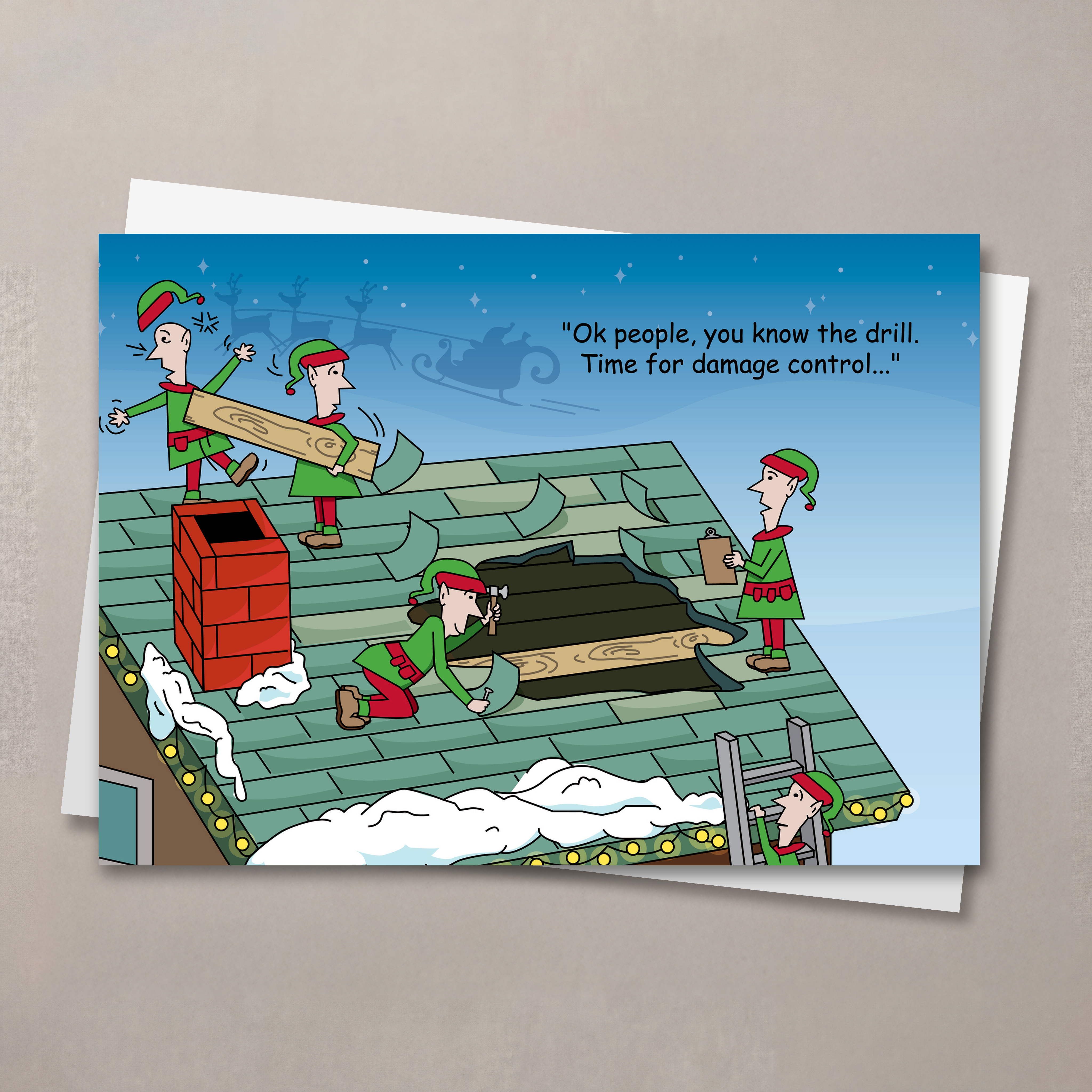 Santa's Roof Repair Christmas Card
