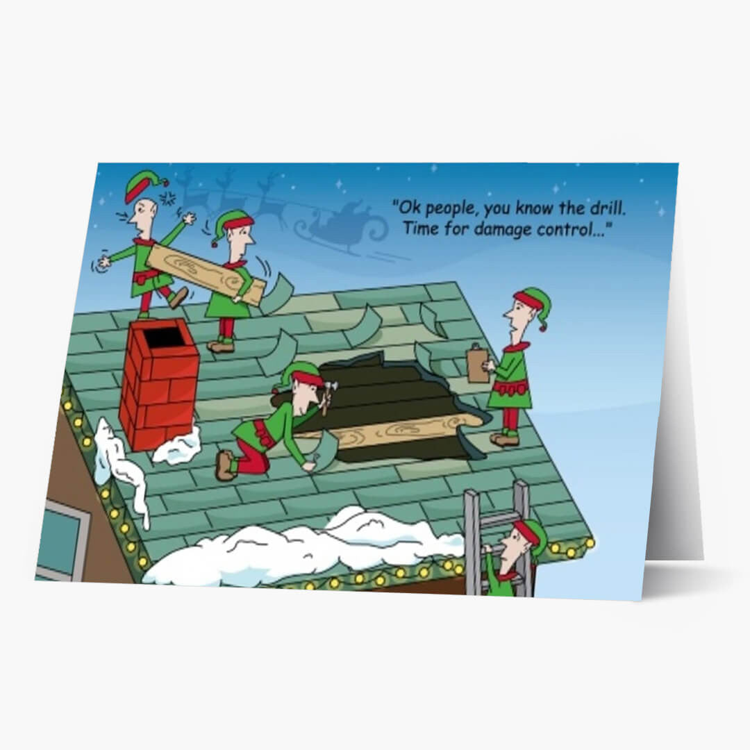 Santa's Roof Repair Christmas Card