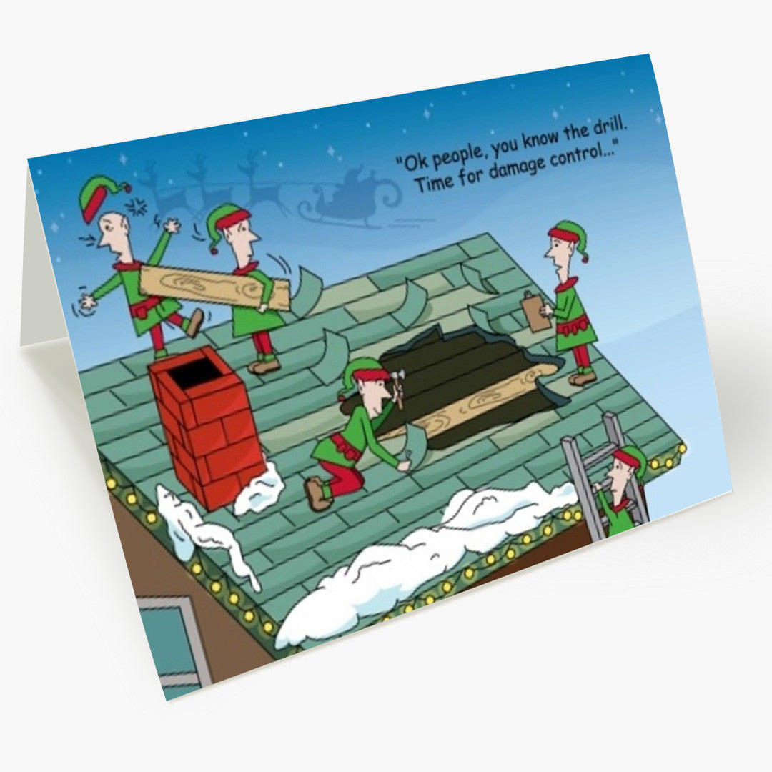 Santa's Roof Repair Christmas Card