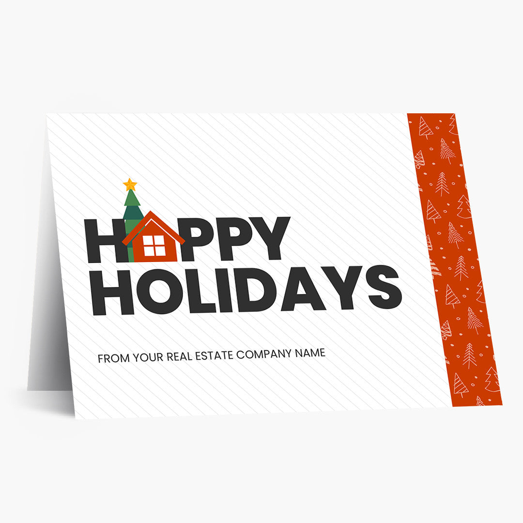 Striped Happy Holidays House Christmas Card