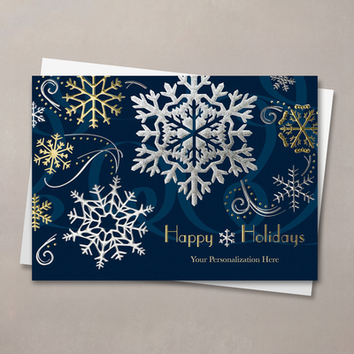 Stylish Snowflakes Christmas Card with Front Imprint
