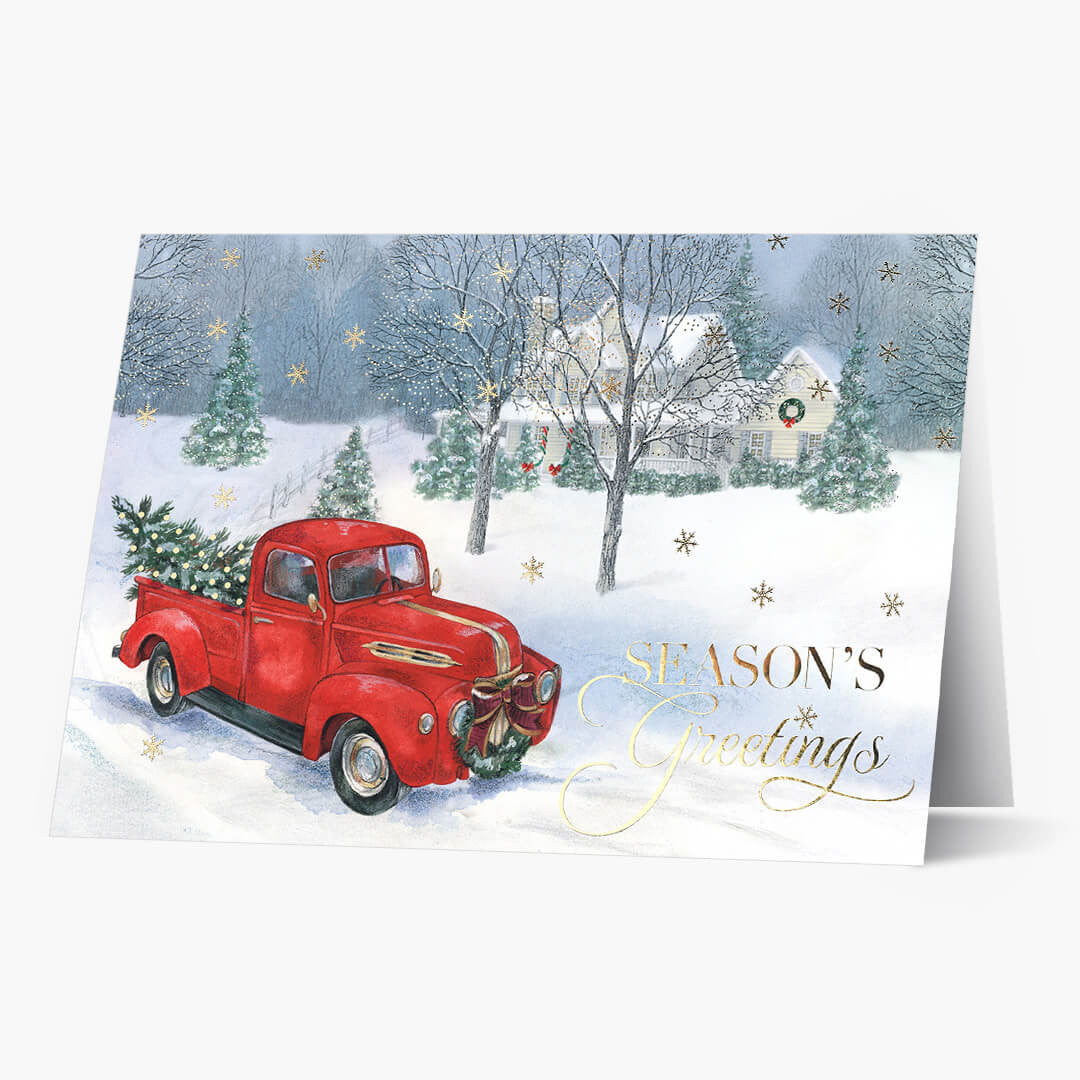 Vintage Red Truck Christmas Card