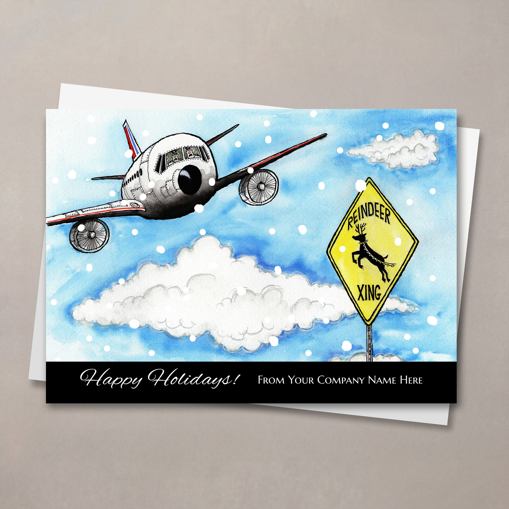Reindeer Crossing Christmas Card